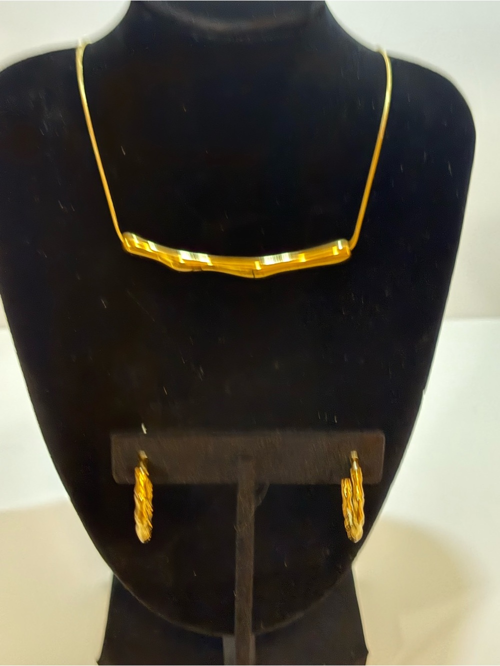 Gold Bar Necklace and BambooHoop Earrings Set